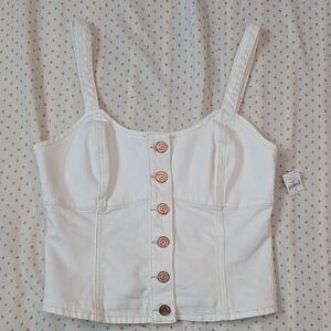 GAP White Denim Button-Up Women's Tank Top- Would Fit B/C Bra Size Best
